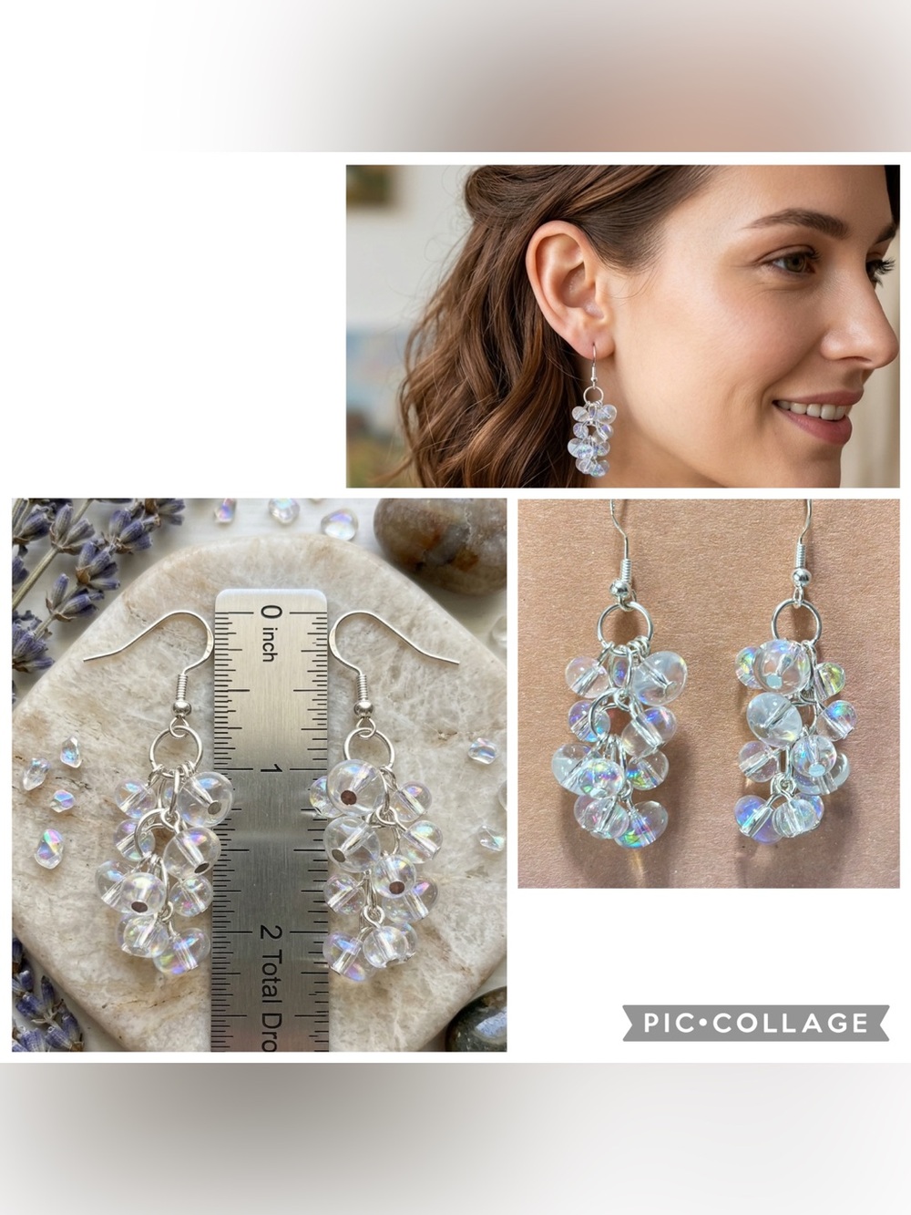 Iridescent Cluster Drop Earrings - Handmade